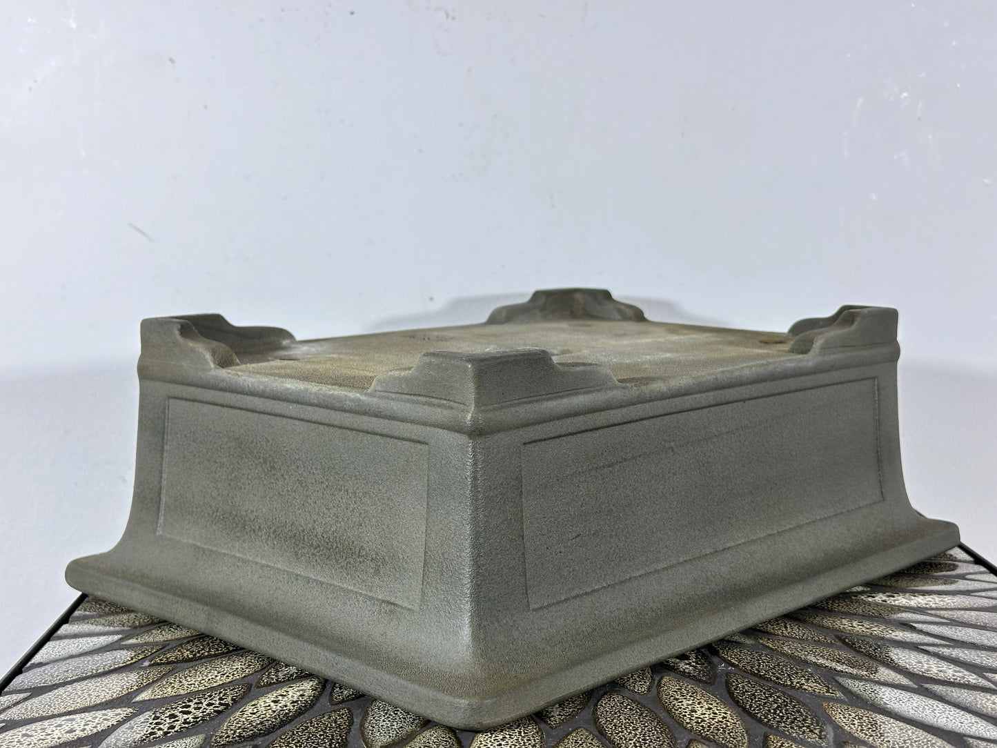 Preowned Vintage Japanese Tokoname Unglazed Rectangular Bonsai Pot Yamakou - 13 3/8” By 10.25”