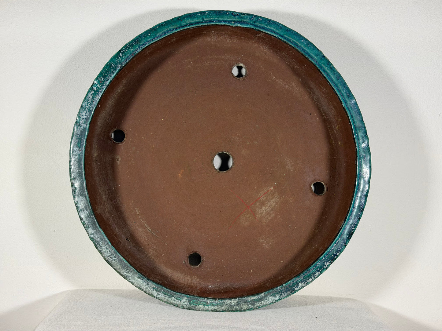 Preowned Japanese Tokoname Glazed Round Bonsai Pot Syuhou Yoshimura - 15.5” By 3.5”
