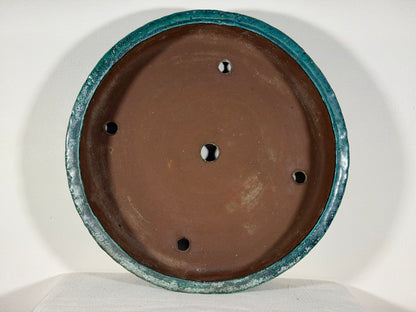 Preowned Japanese Tokoname Glazed Round Bonsai Pot Syuhou Yoshimura - 15.5” By 3.5”