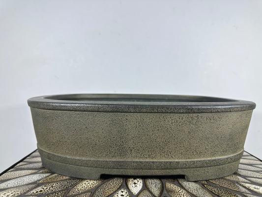 Preowned Vintage Japanese Tokoname Unglazed Oval Bonsai Pot Koyo - 14.5” By 11”