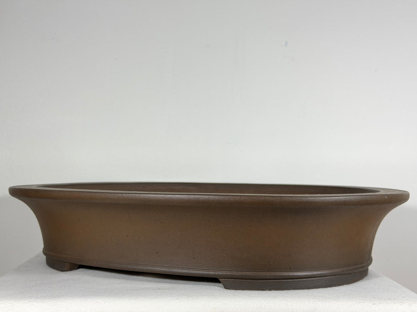 Preowned Japanese Tokoname Unglazed Oval Bonsai Pot Gyouzan Nakano - 19” By 15.5”
