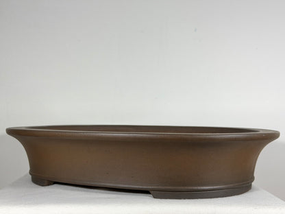 Preowned Japanese Tokoname Unglazed Oval Bonsai Pot Gyouzan Nakano - 19” By 15.5”