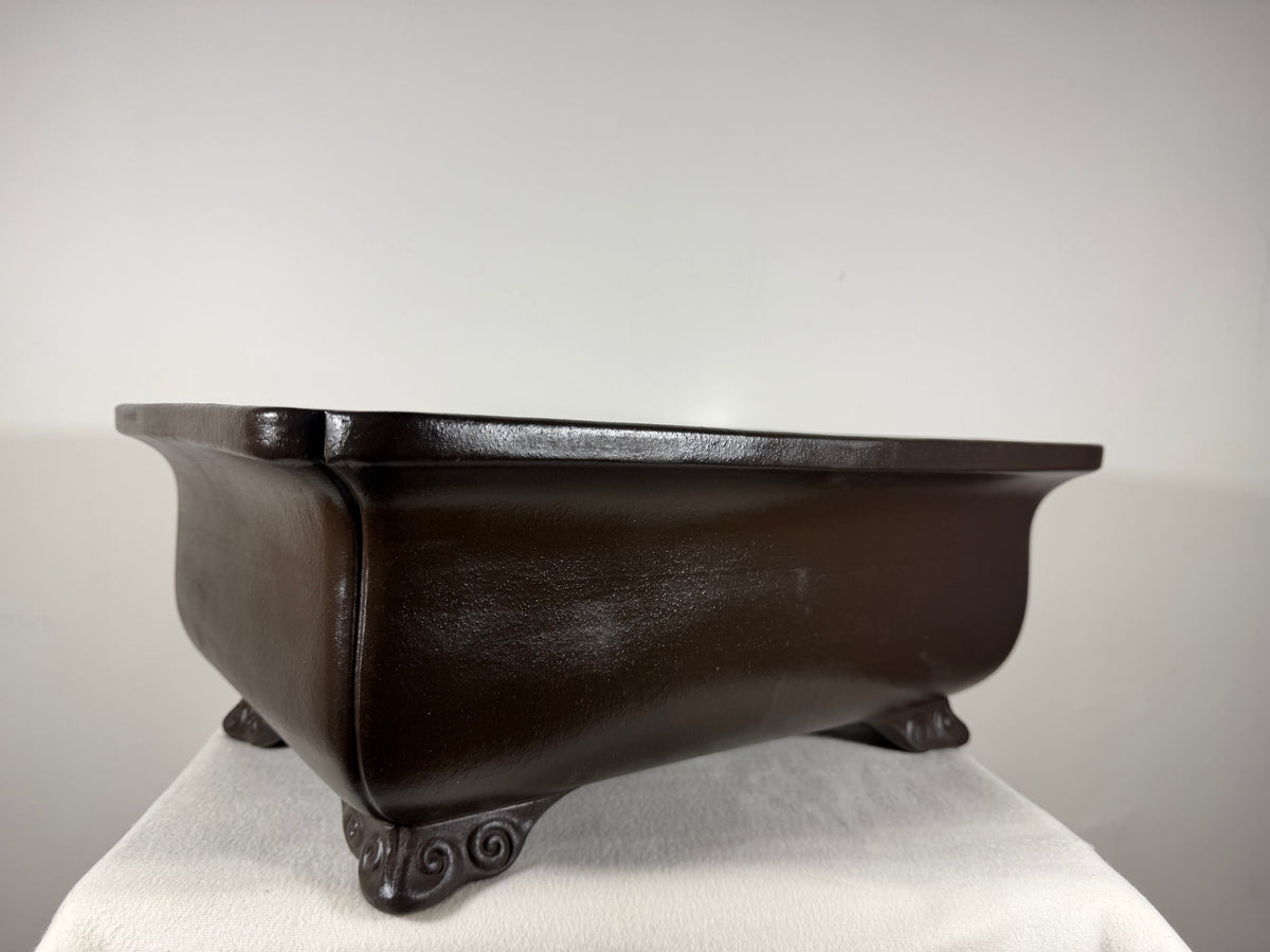 Preowned Japanese Tokoname Unglazed Rectangular Bonsai Pot Keizan - 18.5” x 13.75” x 7.25”
