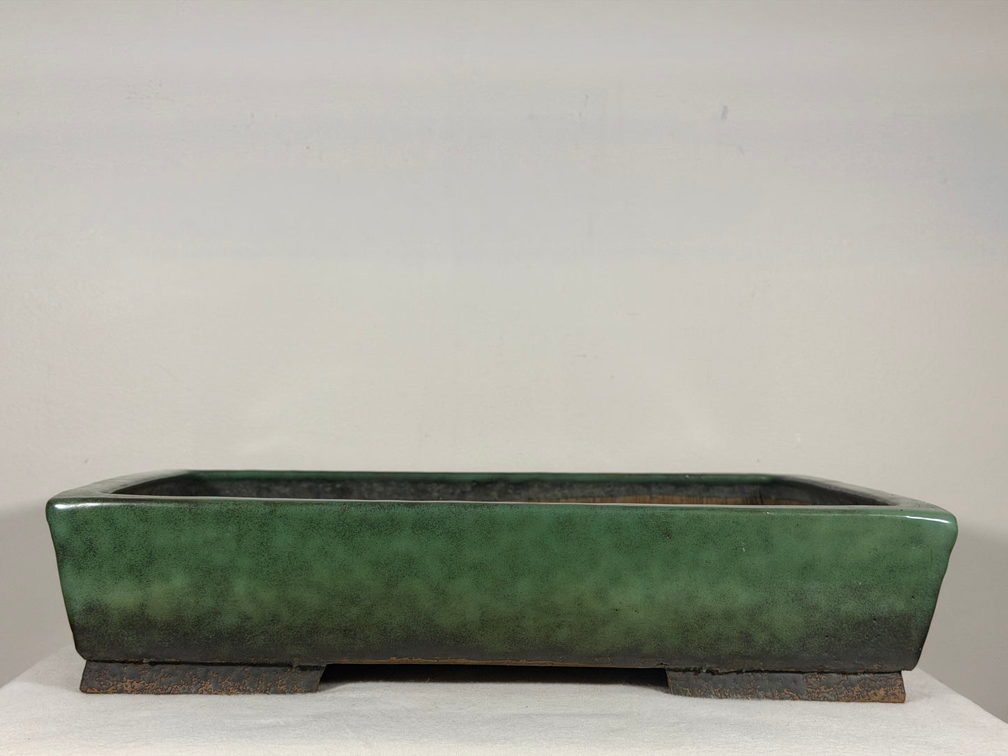 Preowned Japanese Tokoname Glazed Rectangular Bonsai Pot Syuhou - 15.25” By 11”
