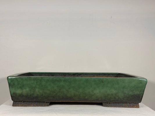 Preowned Japanese Tokoname Glazed Rectangular Bonsai Pot Syuhou - 15.25” By 11”