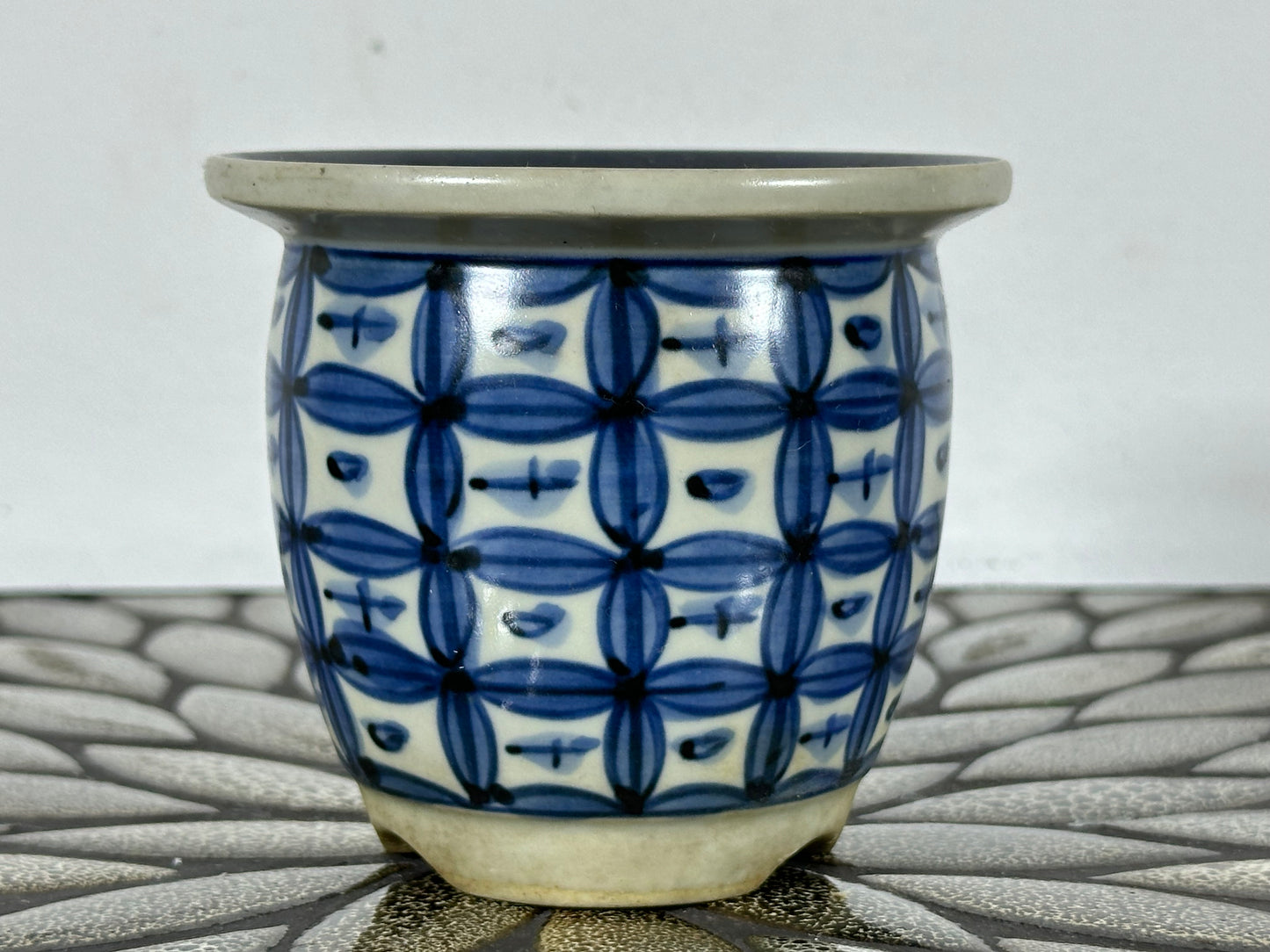 Preowned Japanese Tokoname Glazed Cascade Round Bonsai Pot Katu - 4” By 3.5”