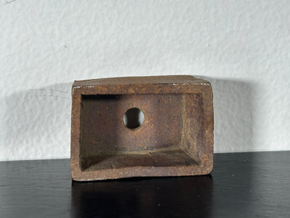 Preowned Japanese Tokoname Mame Rectangular Bonsai Pot with Stamp - 1.5” By 1”