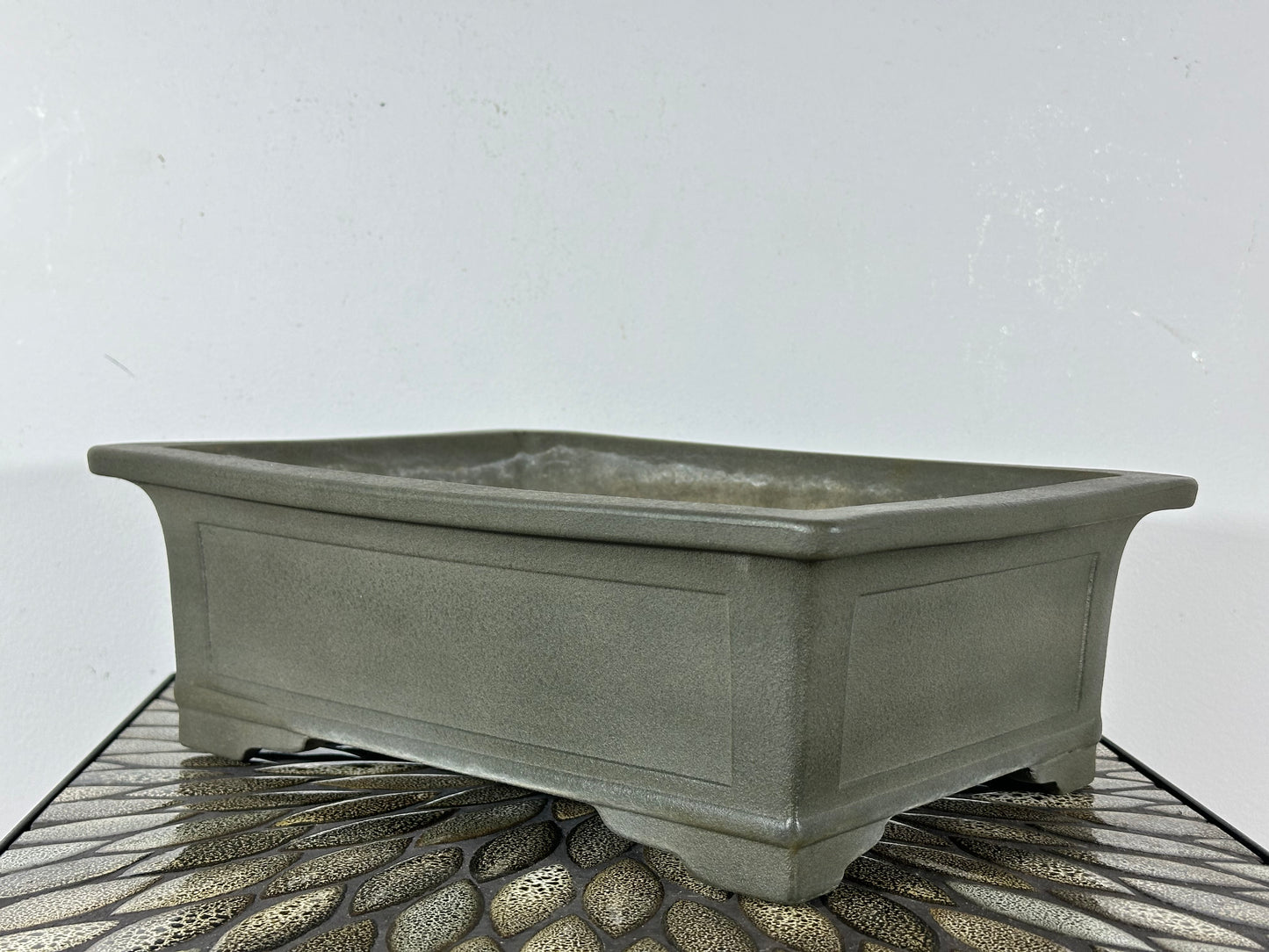Preowned Vintage Japanese Tokoname Unglazed Rectangular Bonsai Pot Yamakou - 13 3/8” By 10.25”