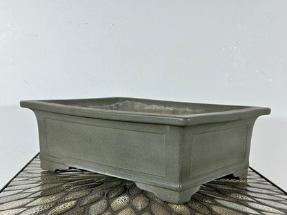 Preowned Vintage Japanese Tokoname Unglazed Rectangular Bonsai Pot Yamakou - 13 3/8” By 10.25”