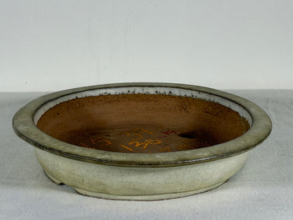 Preowned Japanese Tokoname Glazed Shallow Round Bonsai Pot Mazan - 8” By 1.5”