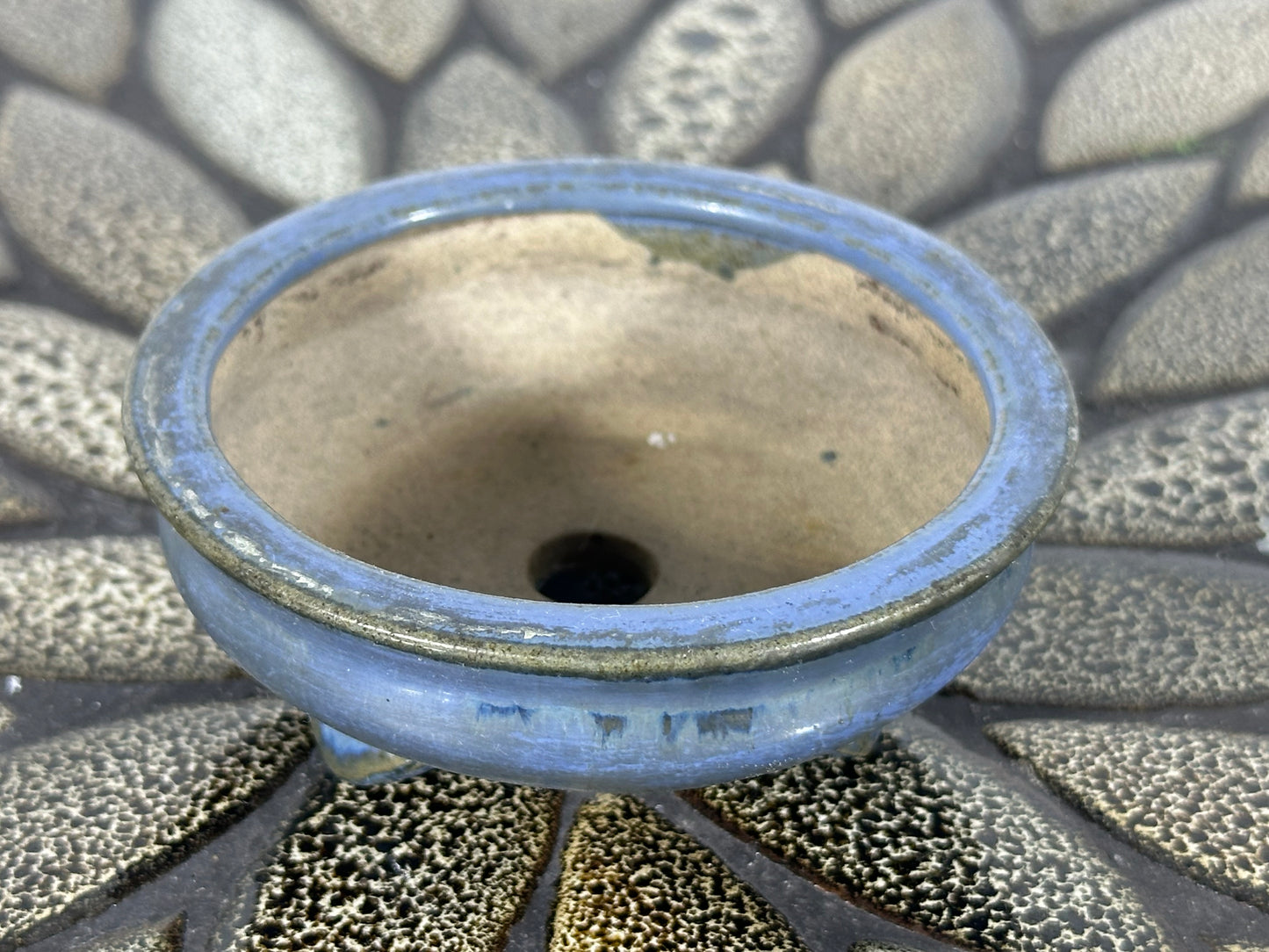 Preowned Japanese Tokoname Glazed Bag Style Bonsai Pot - 3 1/8” By 1.25”