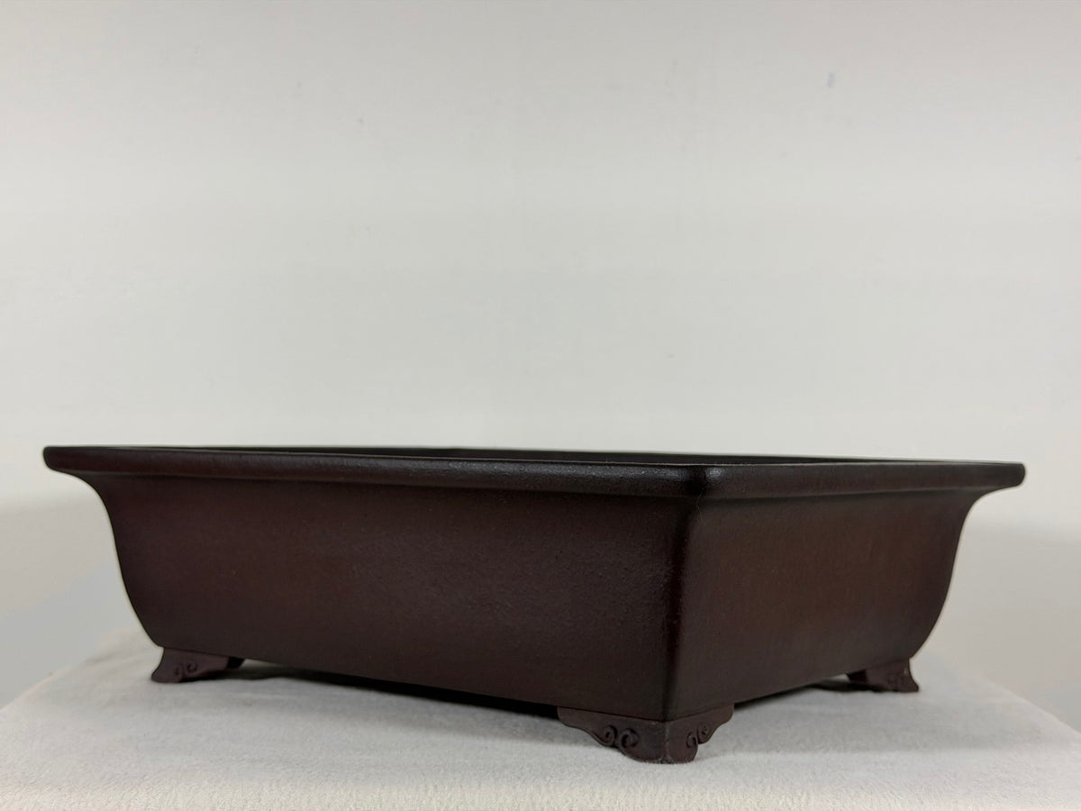 Preowned Japanese Tokoname Unglazed Rectangular Bonsai Pot Yamaaki - 13.5” By 11” By 4”