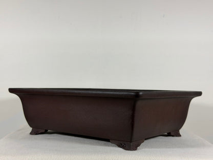 Preowned Japanese Tokoname Unglazed Rectangular Bonsai Pot Yamaaki - 13.5” By 11” By 4”