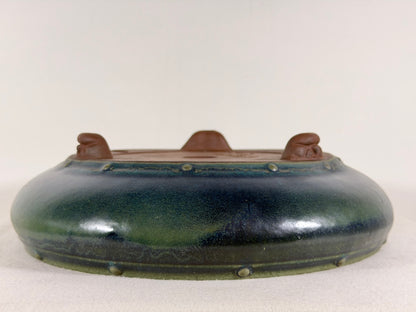 Preowned Japanese Tokoname Glazed Round Bonsai Pot Yamaaki - 12.5” By 3.75”