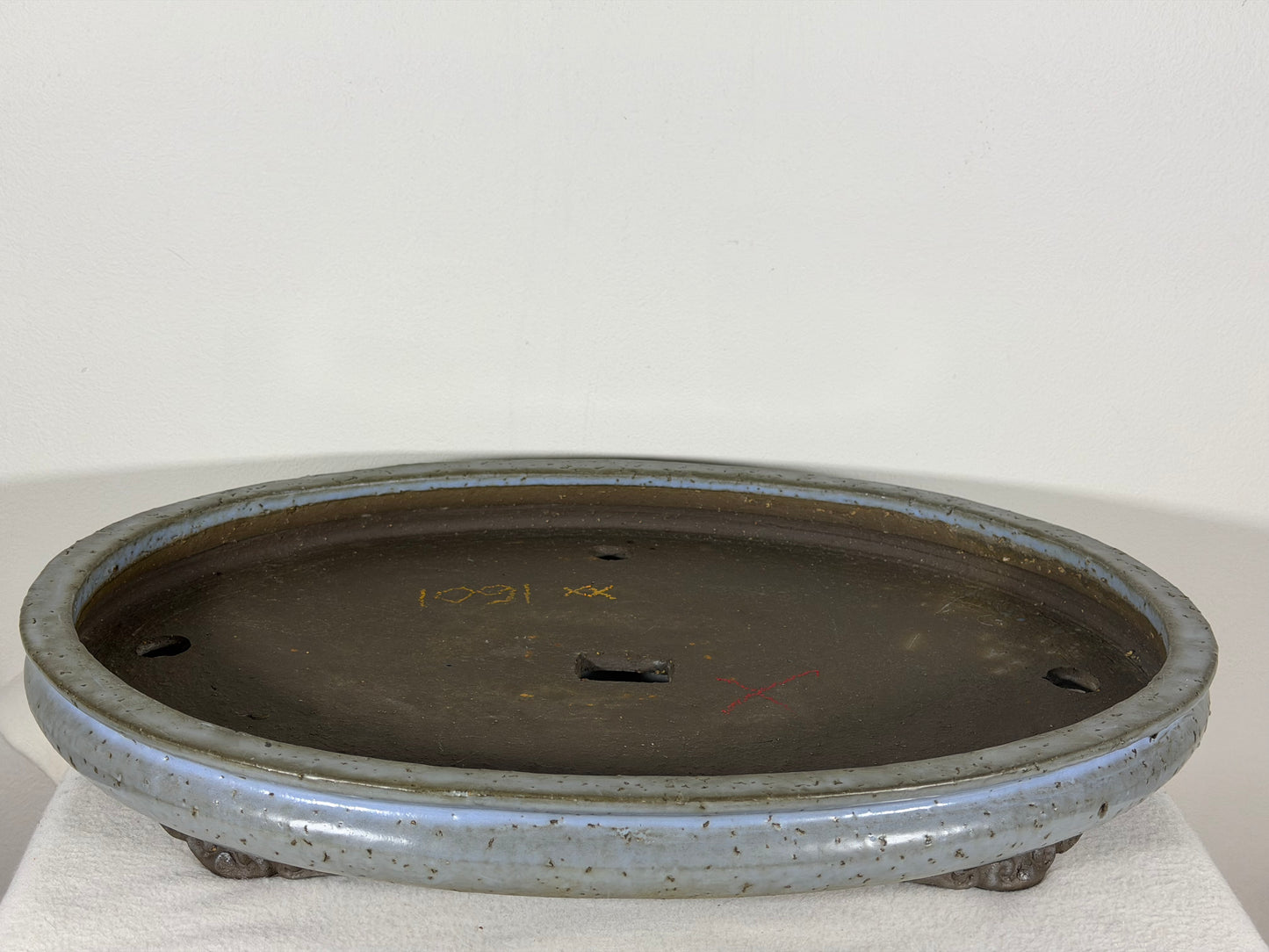 Preowned Japanese Tokoname Glazed Shallow Bag Style Bonsai Pot - 18” By 13.25”