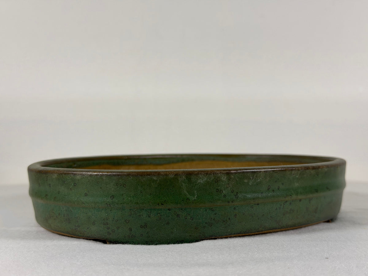Preowned Japanese Tokoname Glazed Oval Bonsai Pot Yamafusa - 8.5” By 6.75”