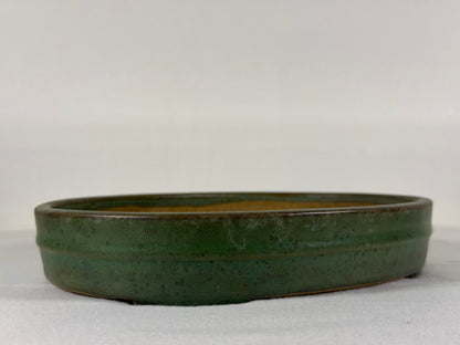 Preowned Japanese Tokoname Glazed Oval Bonsai Pot Yamafusa - 8.5” By 6.75”