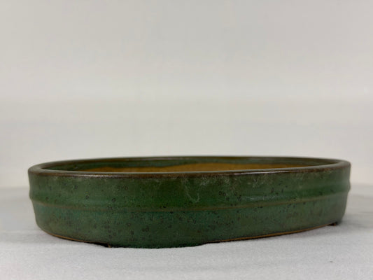 Preowned Japanese Tokoname Glazed Oval Bonsai Pot Yamafusa - 8.5” By 6.75”