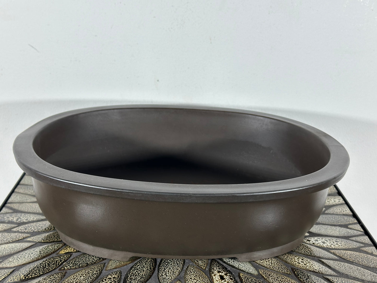 Preowned Japanese Tokoname Unglazed Oval Bonsai Pot Kaiyou - 13.75” By 10 5/8”