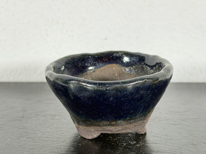 Preowned Japanese Tokoname Glazed Round Bonsai Pot with Stamp - 1 7/8” By 1”