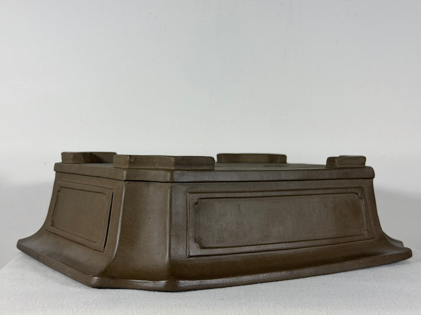 Preowned Japanese Tokoname Unglazed Rectangular Bonsai Pot Yuuji Nakano - 14.25” By 11.5”