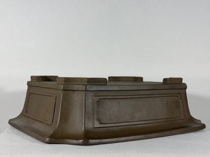 Preowned Japanese Tokoname Unglazed Rectangular Bonsai Pot Yuuji Nakano - 14.25” By 11.5”