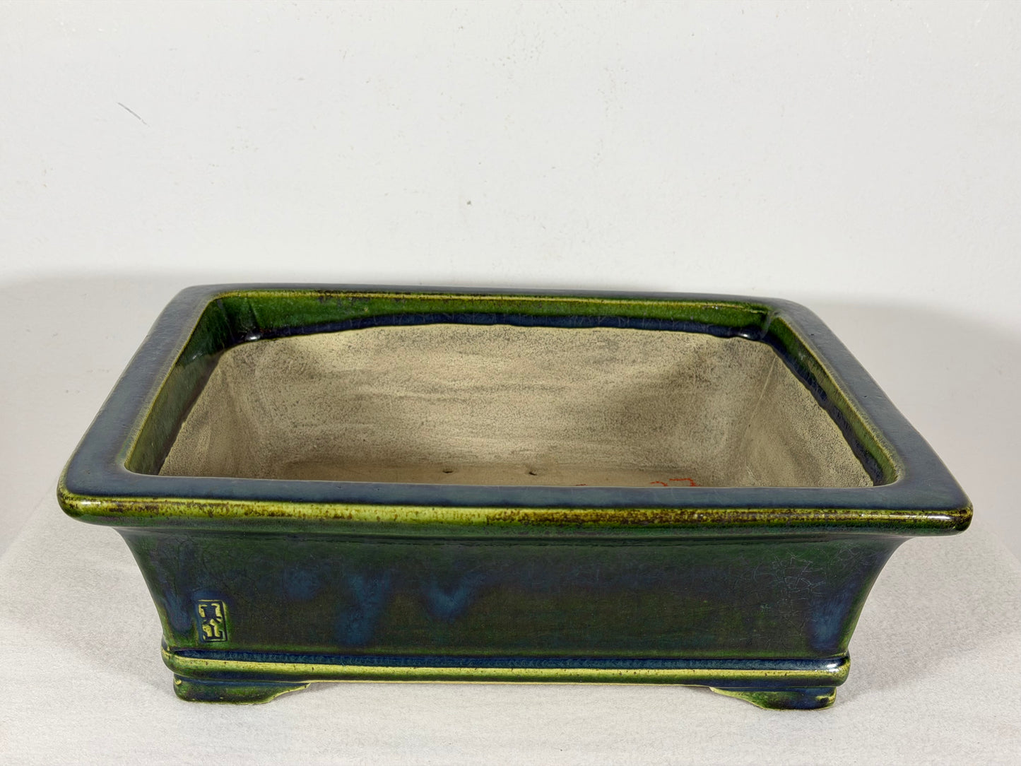 New Japanese Tokoname Glazed Rectangular Bonsai Pot Mazan Terahata - 11” By 9.5”