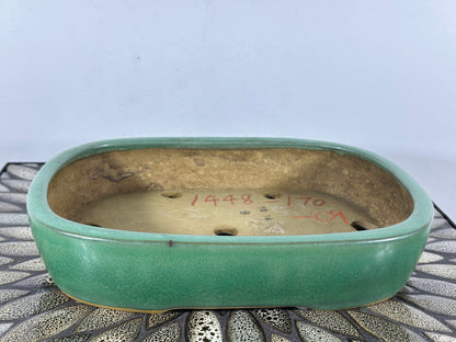 Preowned Japanese Tokoname Glazed Rectangular Bonsai Pot Yamafusa - 11.25” By 8.5”