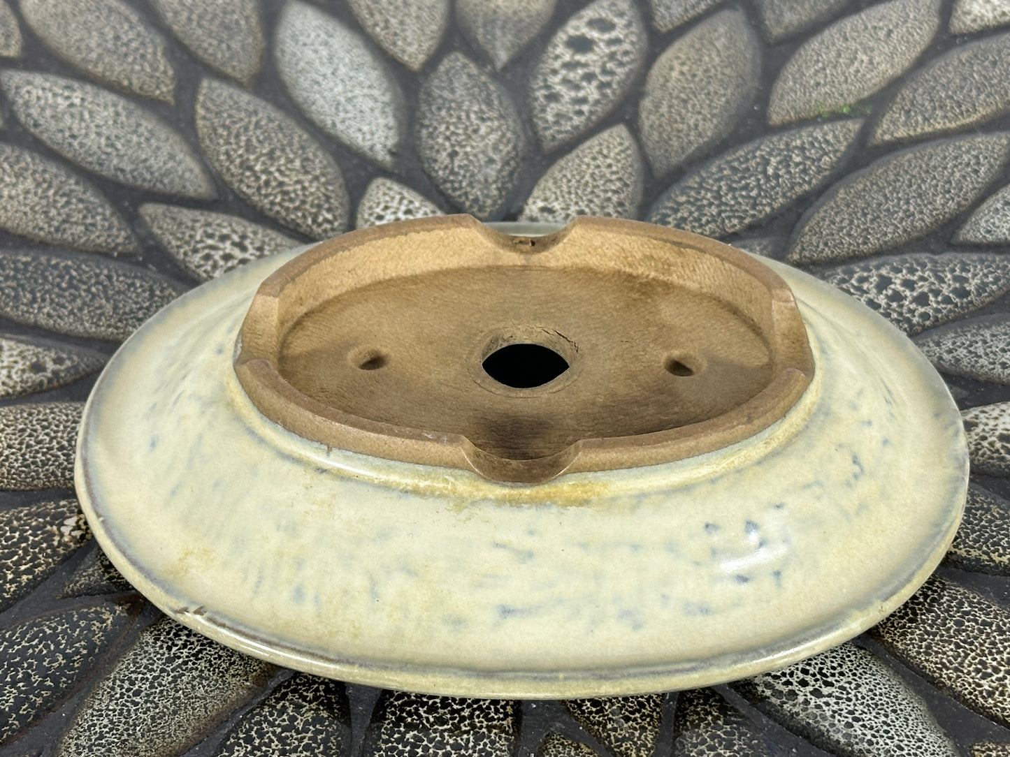 Preowned Japanese Tokoname Glazed Shallow Oval Bonsai Pot - 6 1/8” By 4 7/8”