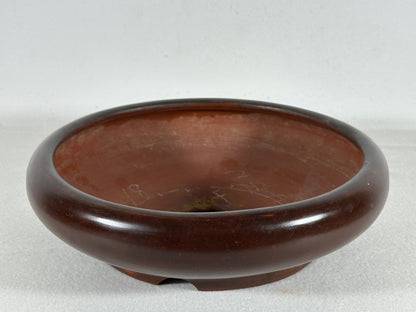 Preowned Japanese Tokoname Unglazed Round Bonsai Pot Itutoen - 8.5” By 2 3/8”