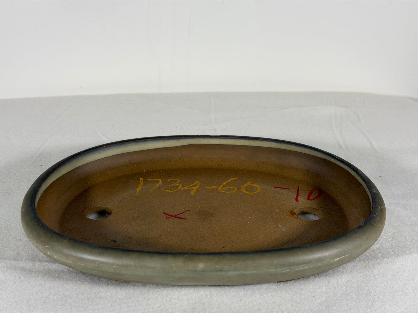 Preowned Japanese Tokoname Glazed Shallow Oval Bonsai Pot - 8.5” By 6.5”