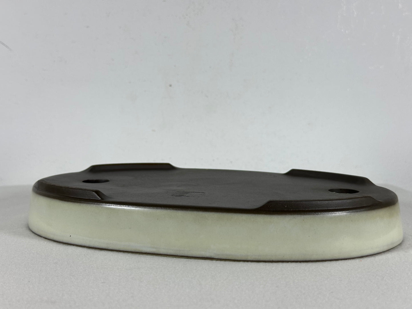 Preowned Japanese Tokoname Glazed Oval Shallow Bonsai Pot with Stamp - 10.5” By 7”