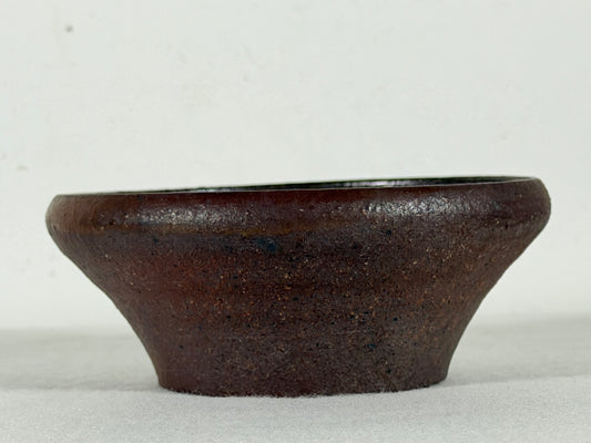 Preowned Japanese Tokoname Unglazed Round Bonsai Pot with Stamps - 4.75” By 2”