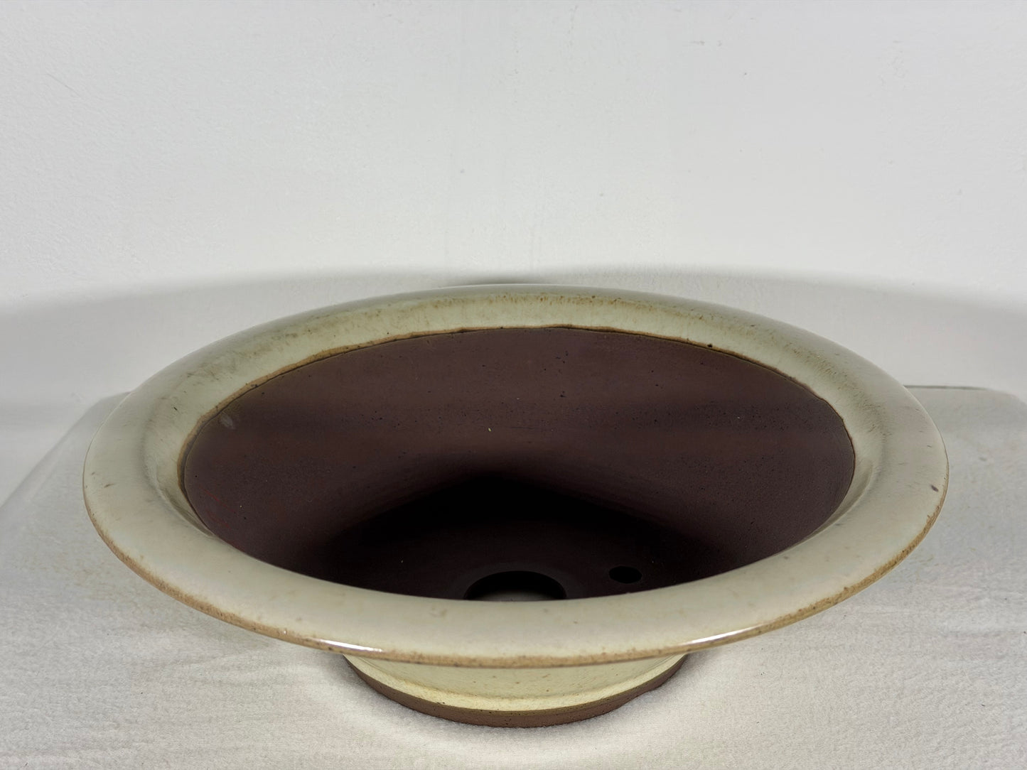 Preowned Japanese Tokoname Round Bonsai Pot Yamaaki - 10.5” By 3”