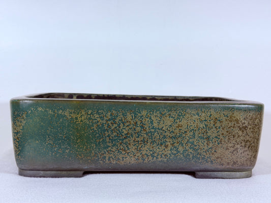 Preowned Japanese Tokoname Glazed Rectangular High Quality Bonsai Pot Aiba Koyo - 13” By 10”