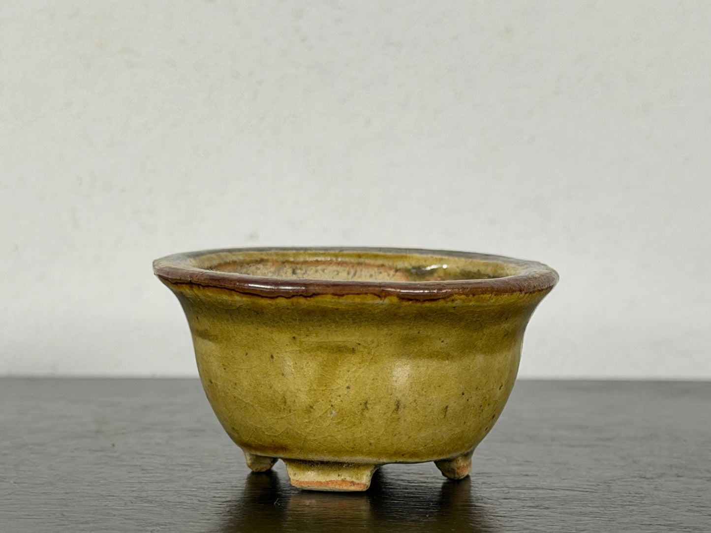 Preowned Vintage Japanese Tokoname Glazed Oval Bonsai Pot Mutou - 2” By 1.75”