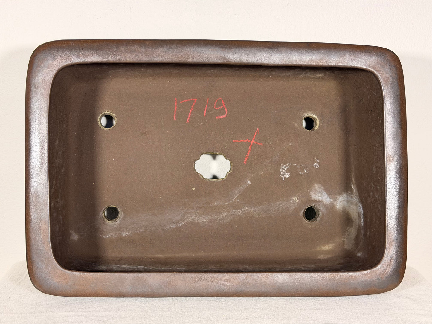 Preowned Japanese Tokoname Unglazed Rectangular Bonsai Pot Keizan - 13.5” By 9”