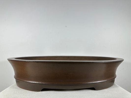 Preowned Japanese Tokoname Unglazed Oval Bonsai Pot Gyouzan - 19.75” By 15.5”