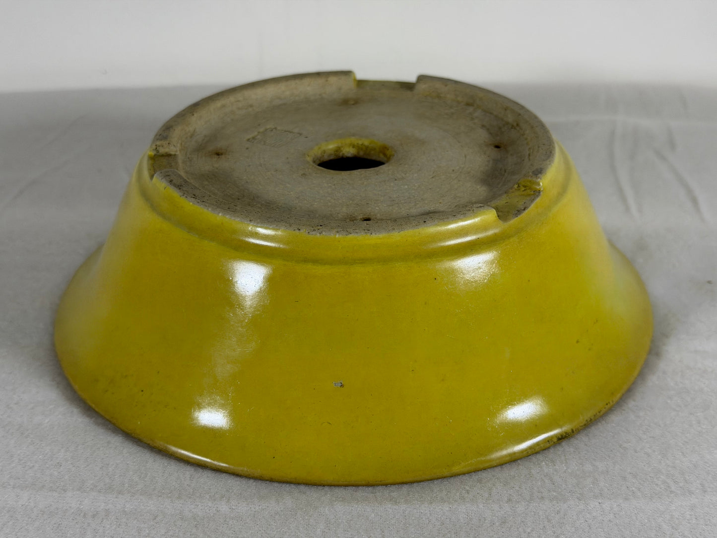Preowned Japanese Tokoname Glazed Round Bonsai Pot Aiba Koyo - 7.5” By 2 1/8”