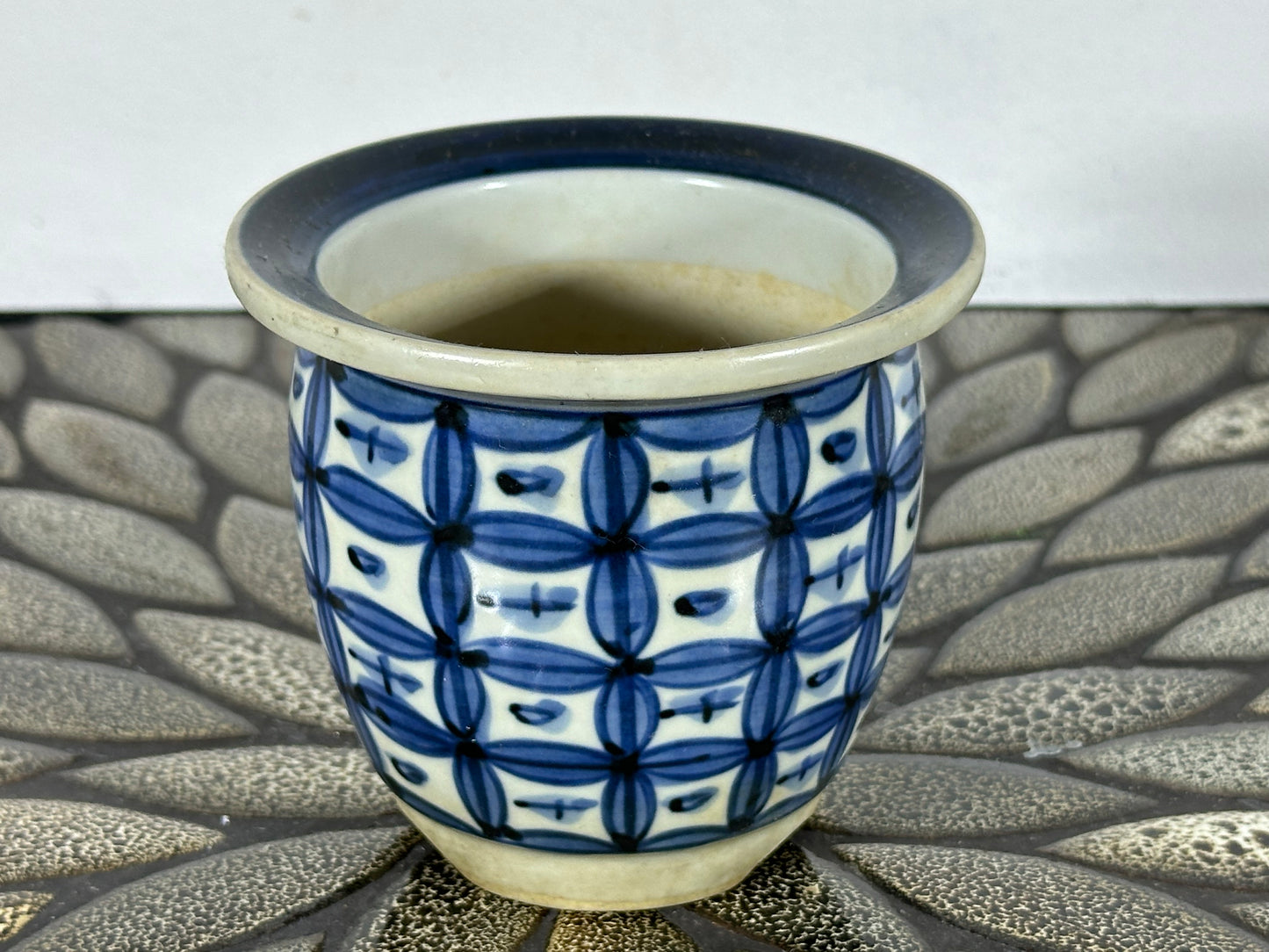 Preowned Japanese Tokoname Glazed Cascade Round Bonsai Pot Katu - 4” By 3.5”