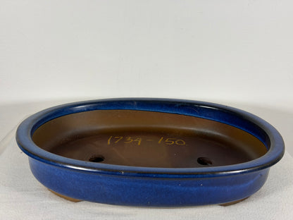 Preowned Japanese Tokoname Glazed Oval Bonsai Pot - 13.25” By 10”