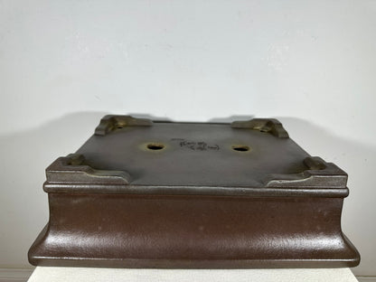 Preowned Japanese Tokoname Unglazed Rectangular Bonsai Pot Yamaaki - 17.75” By 14”