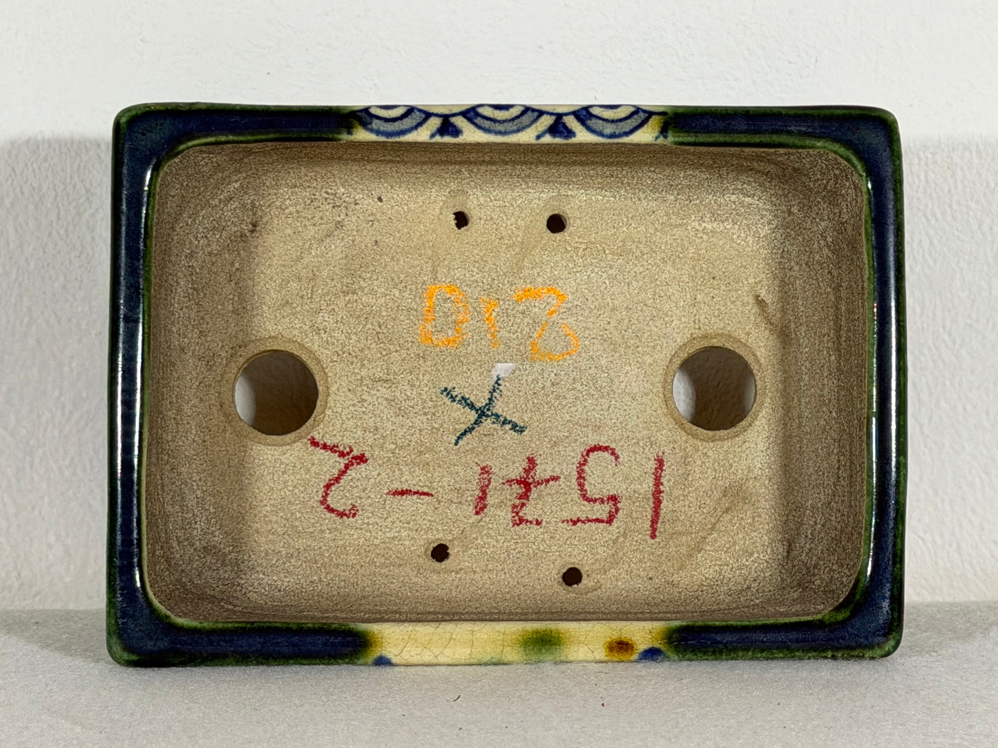 Preowned Japanese Tokoname Glazed Rectangular Bonsai Pot Satomi - 6.25” By 4.5”