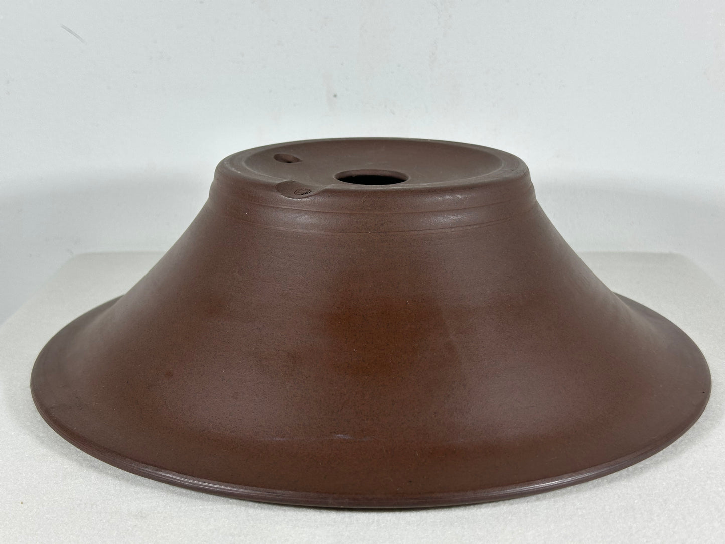 Preowned Japanese Tokoname Unglazed Round Bonsai Pot with Stamp - 12.75” By 3.75”
