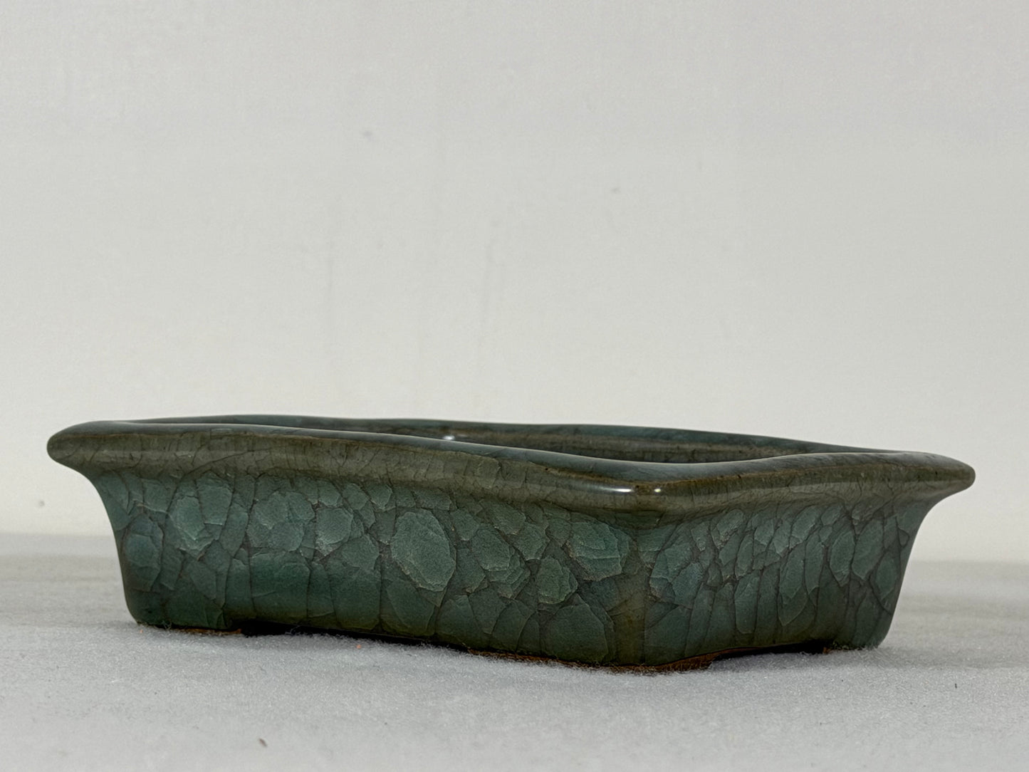 Preowned Japanese Tokoname Glazed Rectangular Bonsai Pot Has Stamp - 5” By 4”