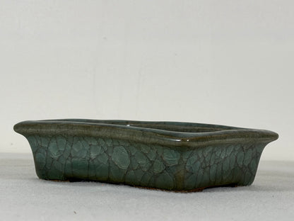 Preowned Japanese Tokoname Glazed Rectangular Bonsai Pot Has Stamp - 5” By 4”
