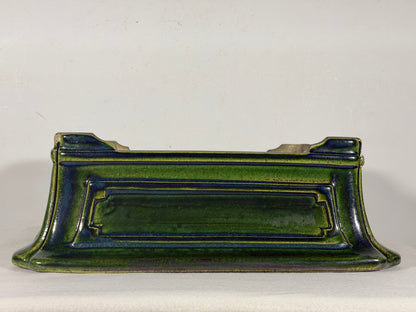 New Japanese Tokoname Glazed Rectangular Bonsai Pot Mazan Terahata -  12.25” By 10.75”