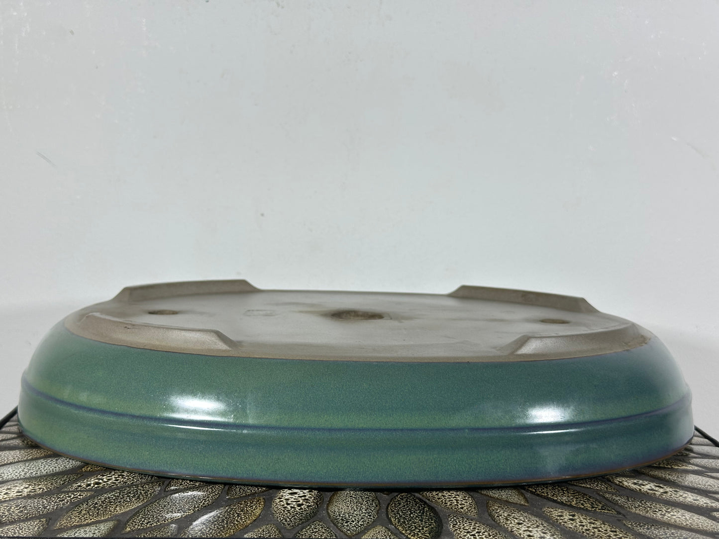 Preowned Japanese Tokoname Shallow Oval Bonsai Pot with Stamp - 15.5” By 12”