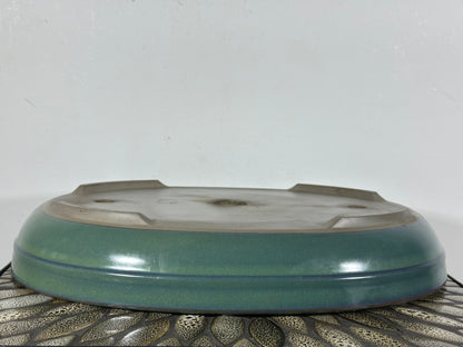 Preowned Japanese Tokoname Shallow Oval Bonsai Pot with Stamp - 15.5” By 12”