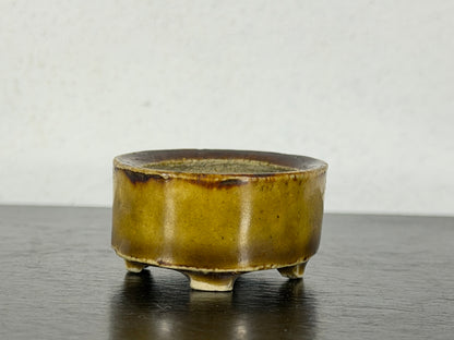 Preowned Vintage Japanese Tokoname Glazed Oval Bonsai Pot Mutou - 1.5” By 1.25”